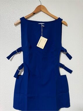 Peppermayo Royal Blue Sleeveless Mini Dress with Side Buckles
